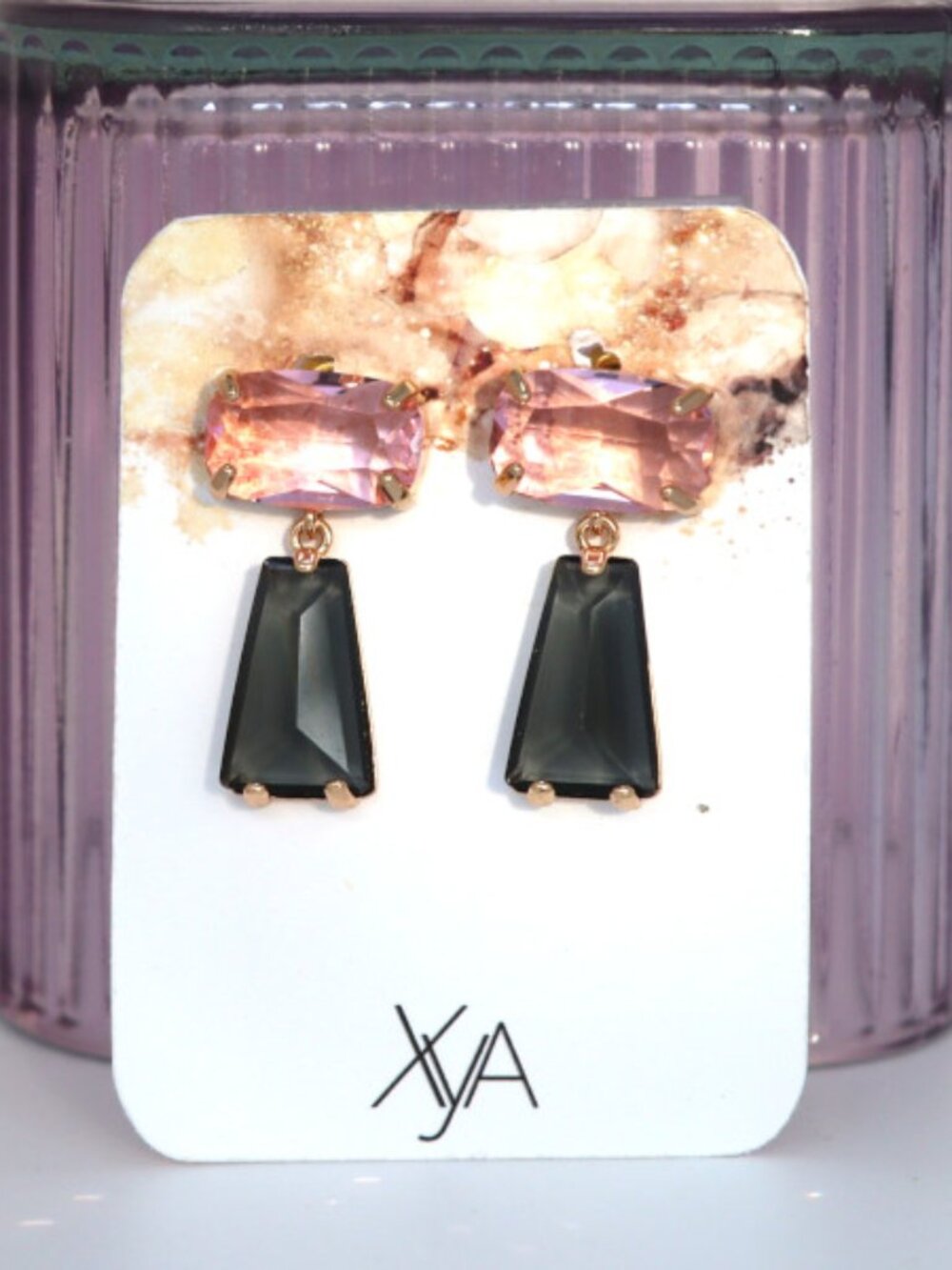 Pink and Smoky Gray Drop Statement Earrings - Women Jewelry